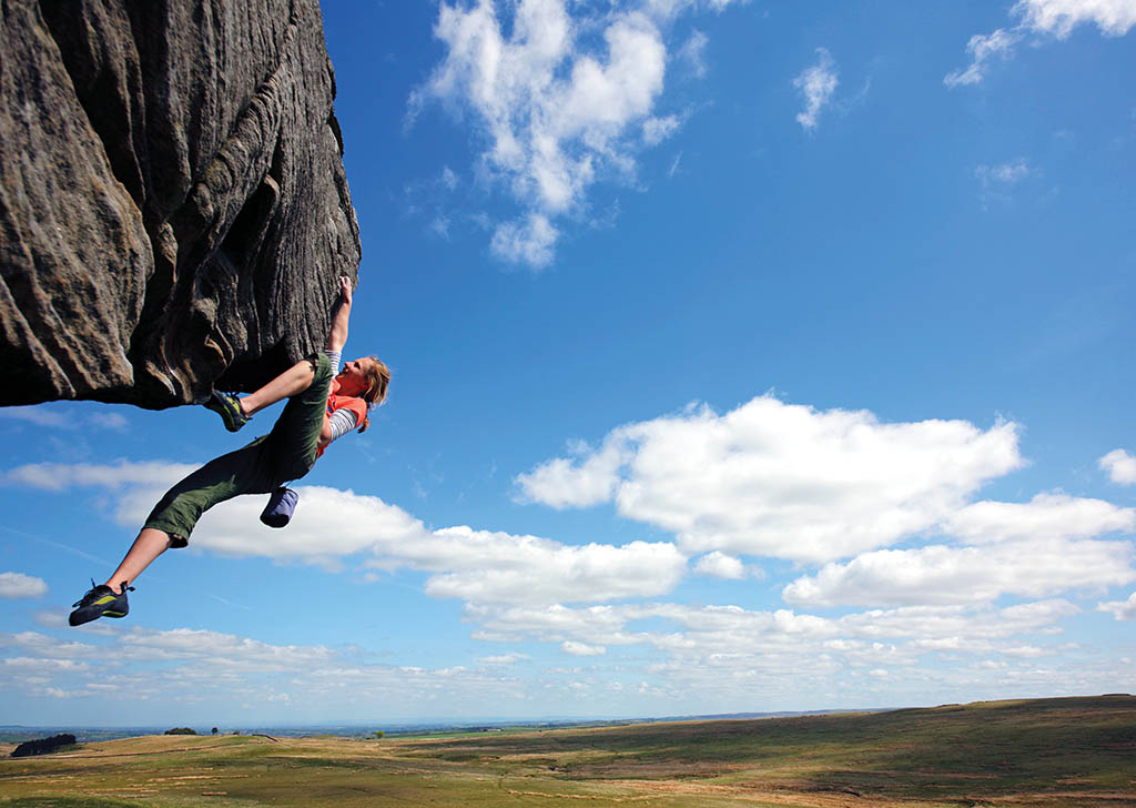 Charlotte Telfer climbing Jumping Jack Flash (Font 6A+). Photo: David Simmonite